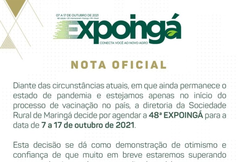 48ª Expoingá vai acontecer em outubro