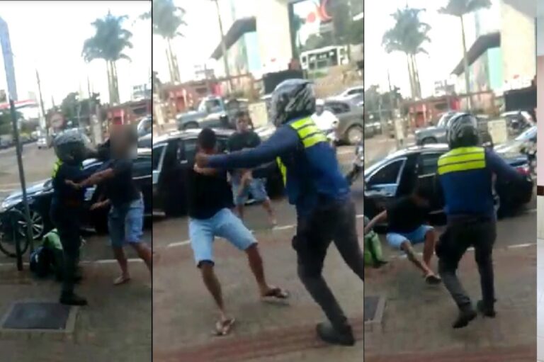 Motociclista sai no braço com ocupantes de veículo