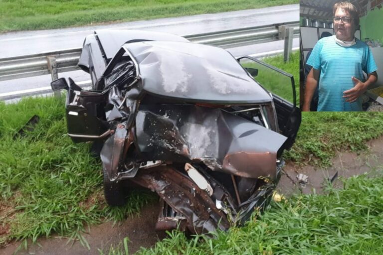 Carro é atingido em acostamento e motorista morre no local