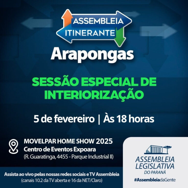 Primeira sessão especial da Assembleia Itinerante de 2025 será realizada em Arapongas